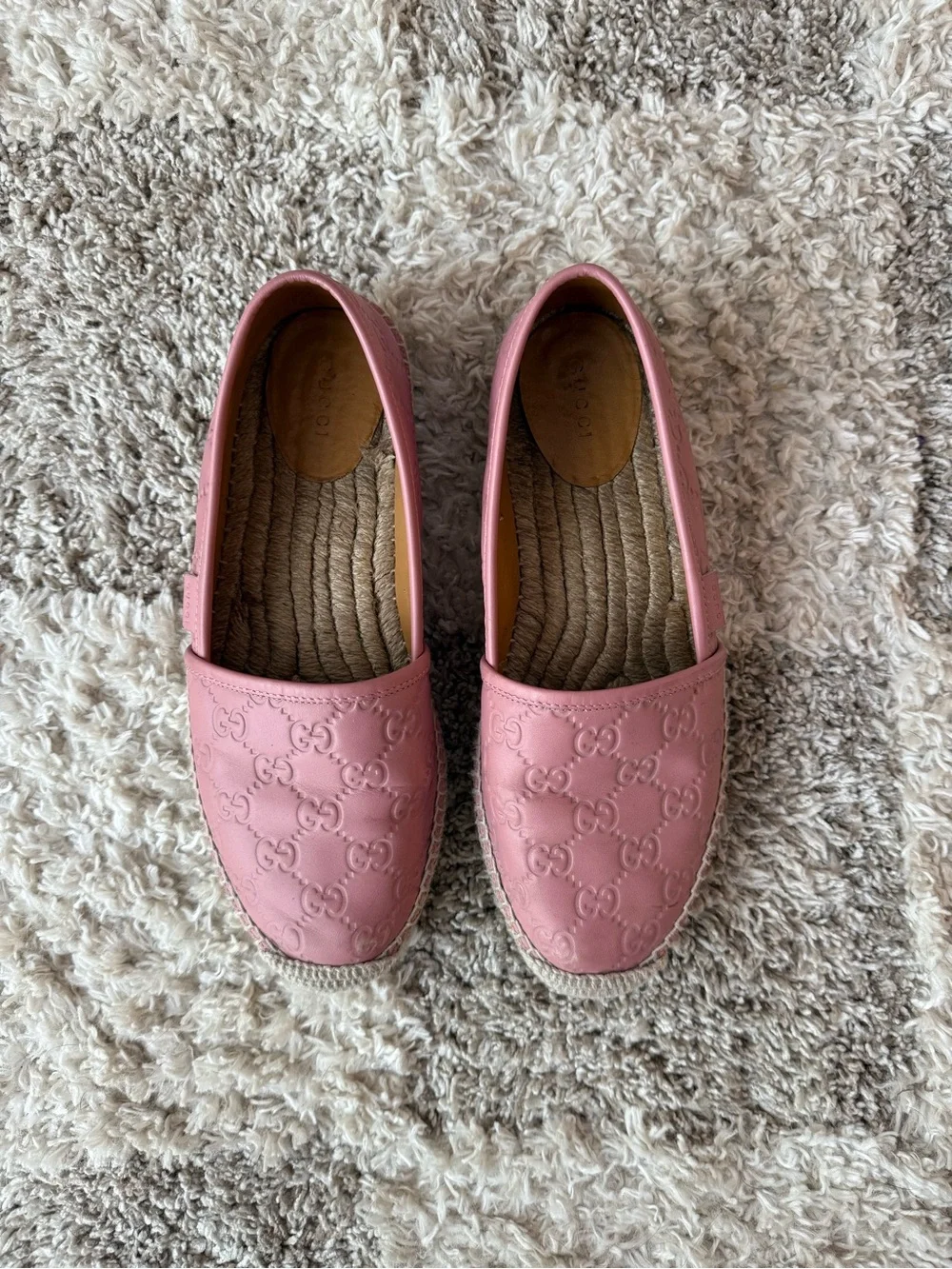 Gucci Pink GG Embossed Leather Espadrilles